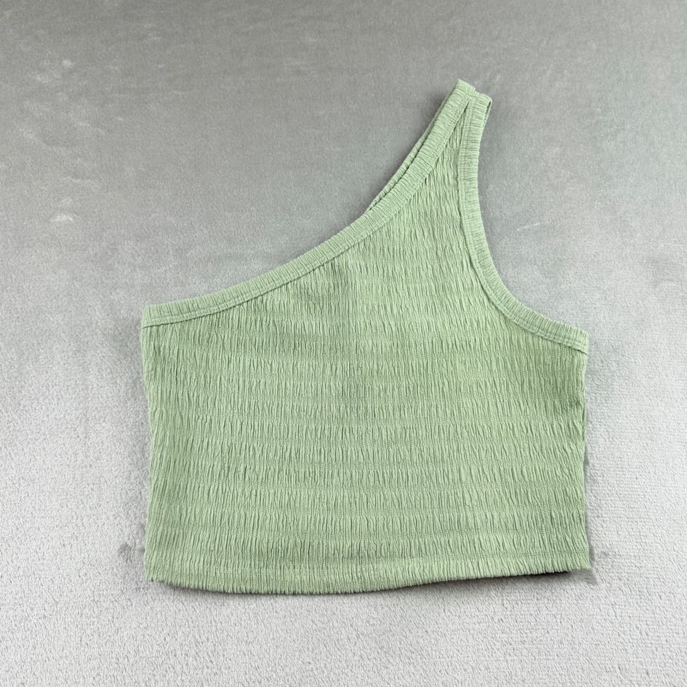 American Eagle Women's Medium One Shoulder Smocked Crop Top Sage Green